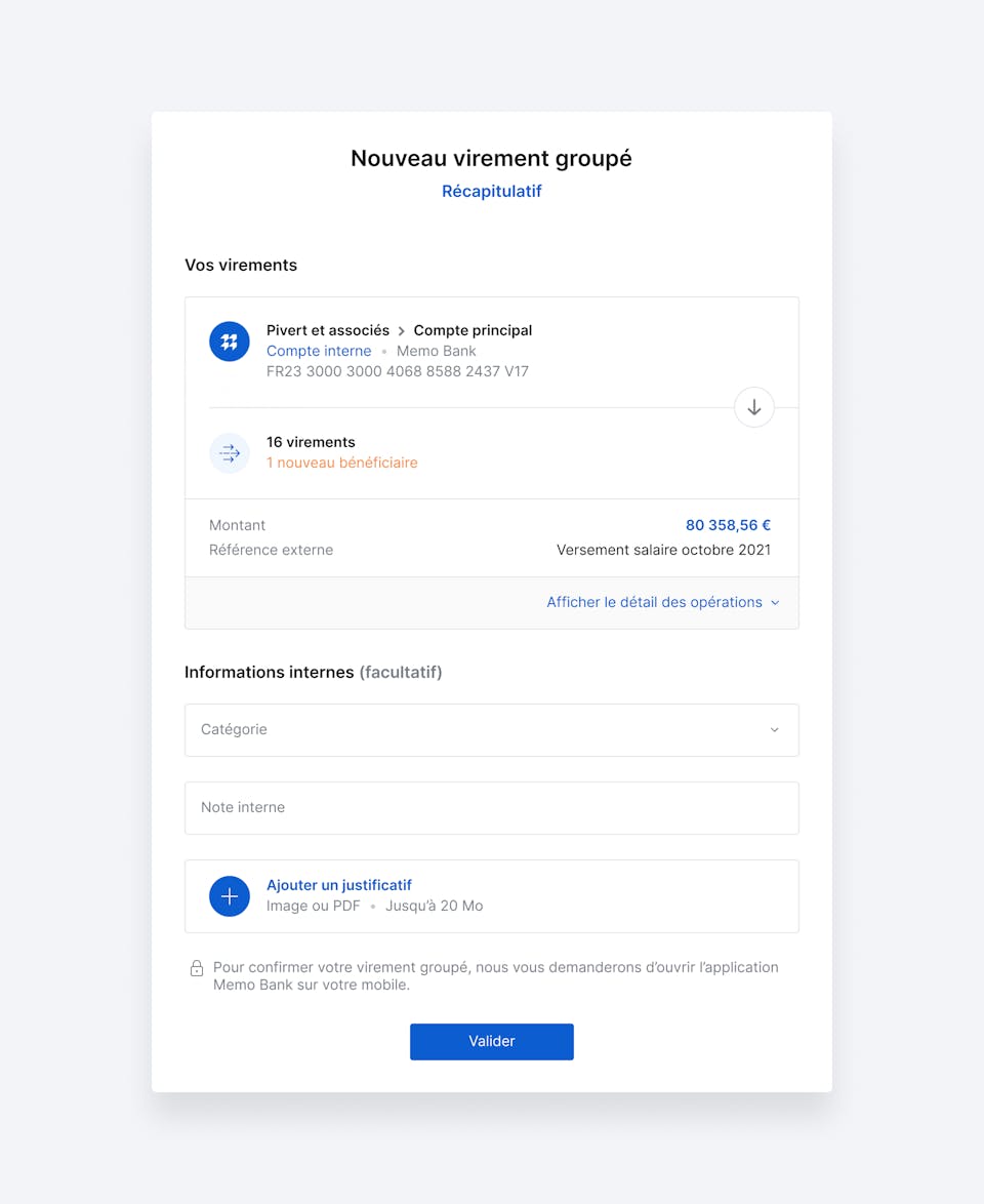 Interface de virement groupé
